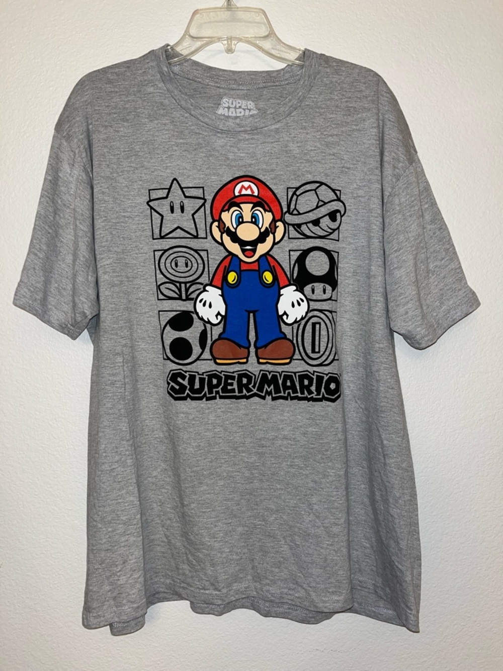 Nintendo Super Mario Graphic Tee in Gray with Red, Blue and Brown